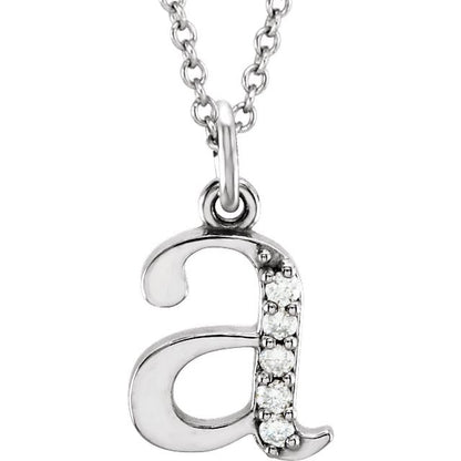 Lower Case Initial Necklace with Diamonds 14k Solid White Gold Letter a