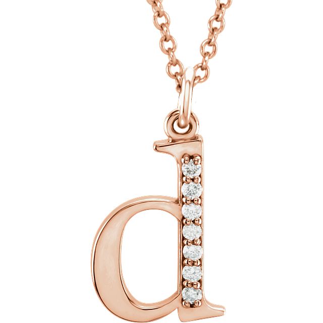 Lower Case Initial Necklace with Diamonds 14k Solid Rose Gold Letter d