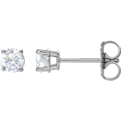 Natural Diamond Solitaire Stud Earrings 14k White Gold