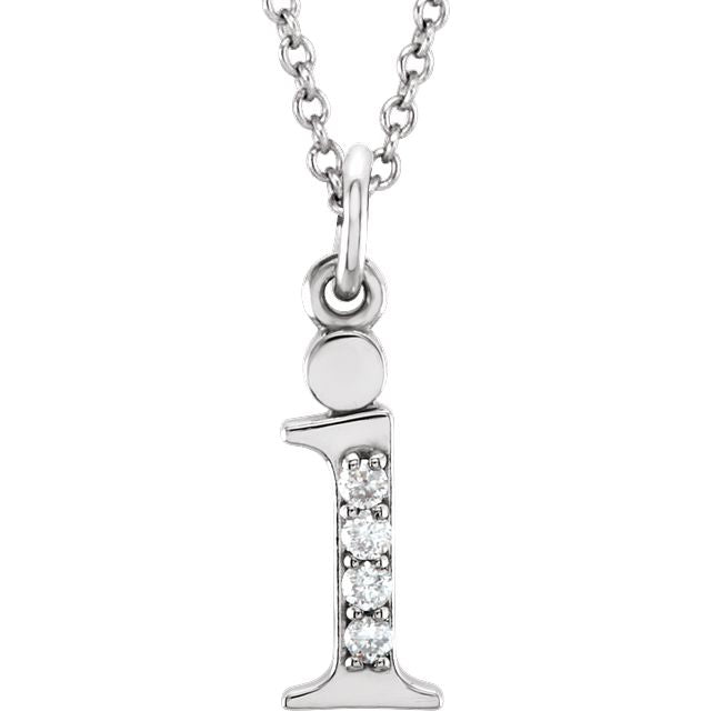 Lower Case Initial Necklace with Diamonds 14k Solid White Gold Letter i