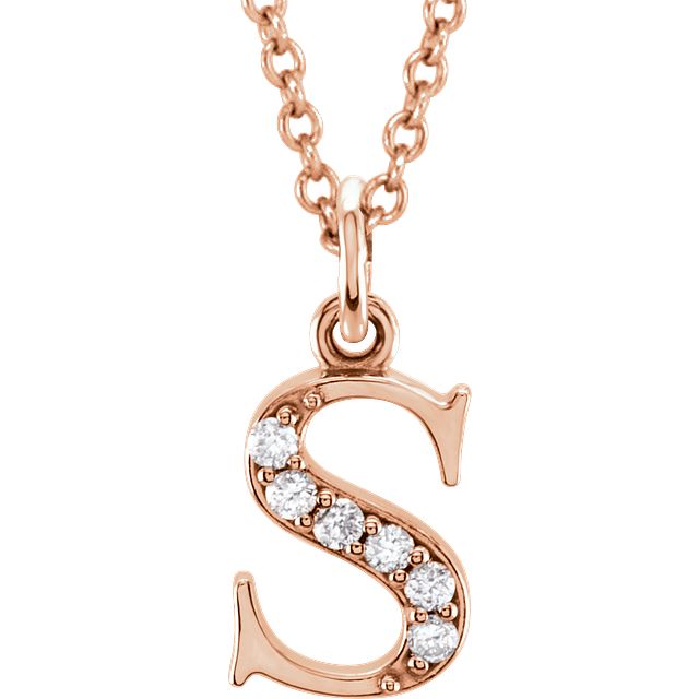 Lower Case Initial Necklace with Diamonds 14k Solid Rose Gold Letter s