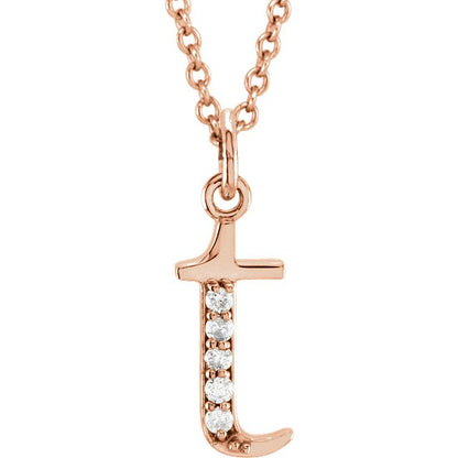Lower Case Initial Necklace with Diamonds 14k Solid Rose Gold Letter t