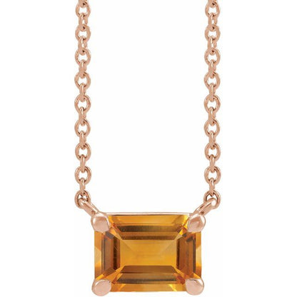 Tori Emerald Cut Citrine Pendant Necklace 14k Rose Gold