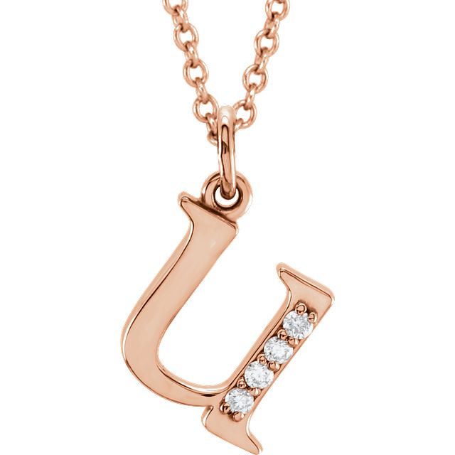 Lower Case Initial Necklace with Diamonds 14k Solid Rose Gold Letter u